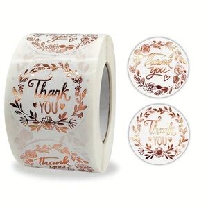 NIP 500pcs Thank You Round Rose Gold Stickers Adhesive Label